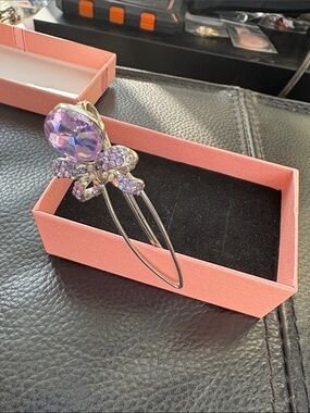 Vintage Crystal Rhinestone Butterfly Hair Clip - Lavender And Clear Crystals